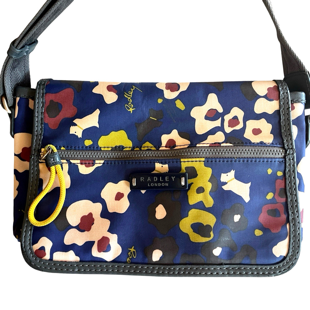 RADLEY LONDON Blue Scottie Dog Purple Nylon Shoulder Flap Zip Crossbody Bag RARE - Picture 16 of 16